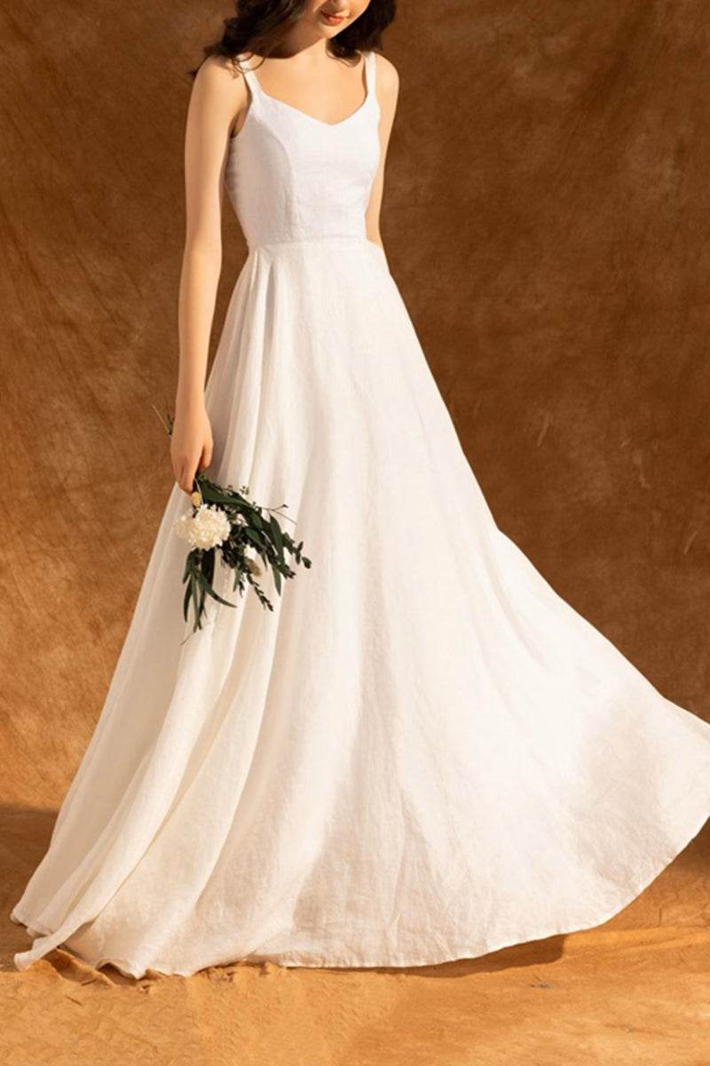 A-Line Floor Length Chiffon Little White Dress 100035 - COCOMELODY